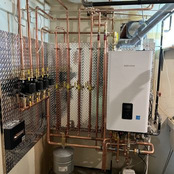 Navien tankless system with copper manifold
